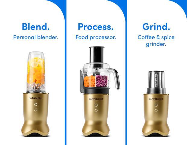 Nutribullet Ultra Plus Kitchen System, 32 oz. and 24 oz. Blending Cups, 2-Cup Food Processor, Single Speed, Brass Blender