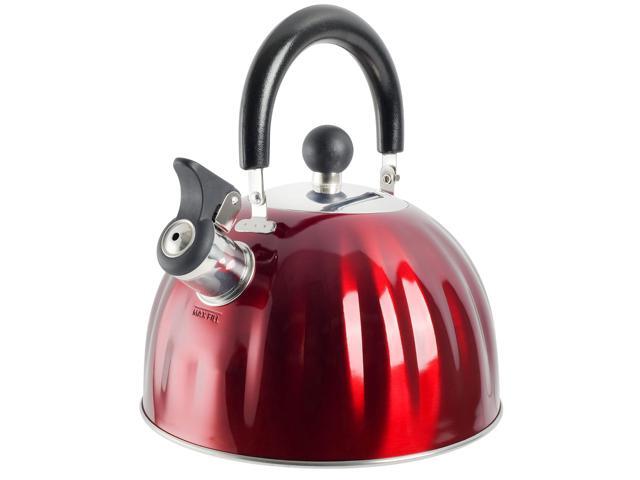 Mr. Coffee 91414.02 Twining 2.1 Quart Pumpkin Shaped Stainless Steel Whistling Tea Kettle, Metallic Red