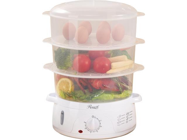 ROSEWILL 4 in 1 Electric Food Steamer, Steamer, Baby food maker, Rice cooker and Sterilizer, 800W turbo steam fast heating, 3 Tier stackable baskets,9.5Qt