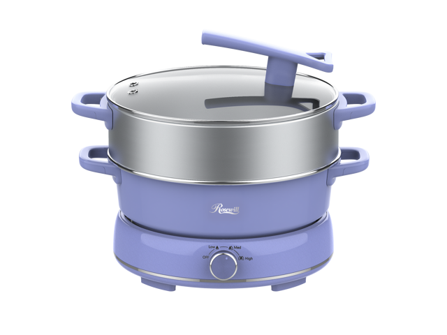 Rosewill 12.7 QT Electric Hot Pot with Multiple Functions, Split Design with 11.8 inch Wider Cooking Pot and SUS Steam Basket, 1600W High Power, Includes Utensils - Iris