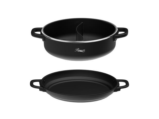 Rosewill 12.7 QT Electric Hot Pot Accessory Kit, Includes Dual-Sided Hot Pot and Shallow Fry Pan, with easy-to-carry Handle and Non-stick Coating - Black
