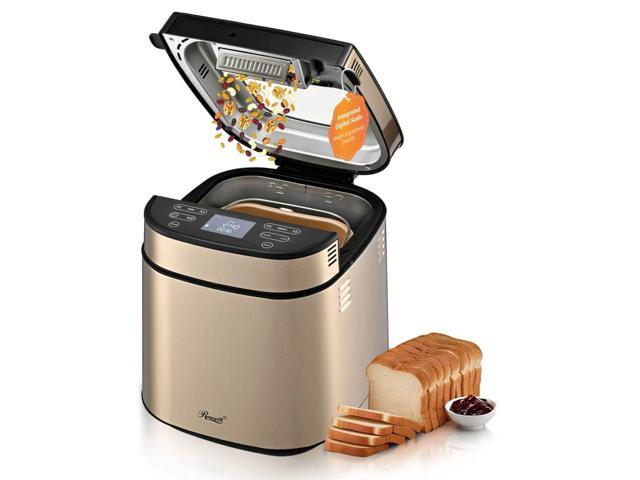 Rosewill 25-in-1 Automatic Bread Maker with Built-in Digital Scale, 3 Loaf Size up to 2.5LB, Beginner-Friendly with 700W High Power Dual Heater...