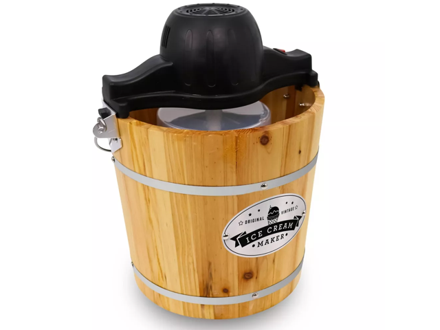 Elite Cuisine EIM205 4qt Old Fashioned Pine Bucket Ice Cream Maker with Hand Crank