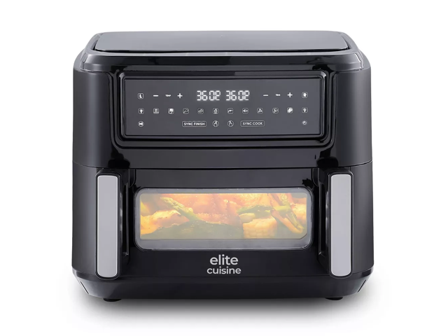Elite Cuisine EAF5501 10.5L Digital Dual Zone Air Fryer Oven with SYNC Technology and Divided Drawer