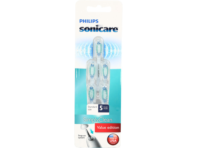Philips Sonicare SimplyClean Toothbrush Replacement Heads, 5pk, White, HX6015/03