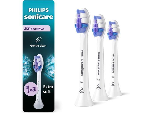 Philips Sonicare S2 Sensitive - Genuine Replacement Electric Toothbrush Heads, White, 3 Pack, HX6053/77
