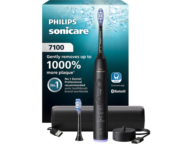 Philips Sonicare - 7100 Electric Toothbrush - Next-Generation Sonicare Technology, 12 Brushing Settings, Travel Case - Black HX7421/06