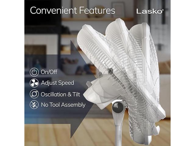 Lasko 18' Oscillating 3-Speed Elegance & Performance Pedestal Fan, 1820, White