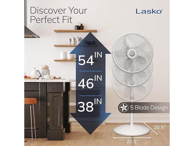 Lasko 18' Oscillating 3-Speed Elegance & Performance Pedestal Fan, 1820, White