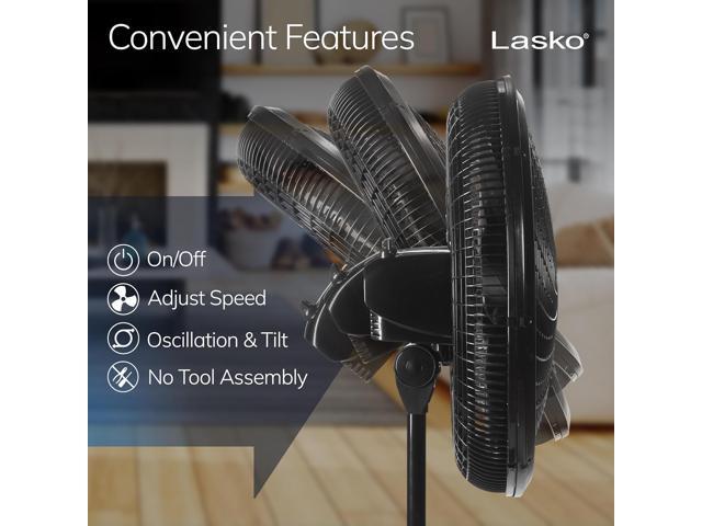 Lasko 18' Oscillating Pedestal Fan with 3 Quiet Speeds, 1827, Black