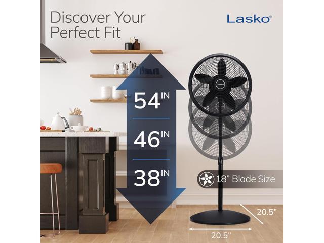 Lasko 18' Oscillating Pedestal Fan with 3 Quiet Speeds, 1827, Black