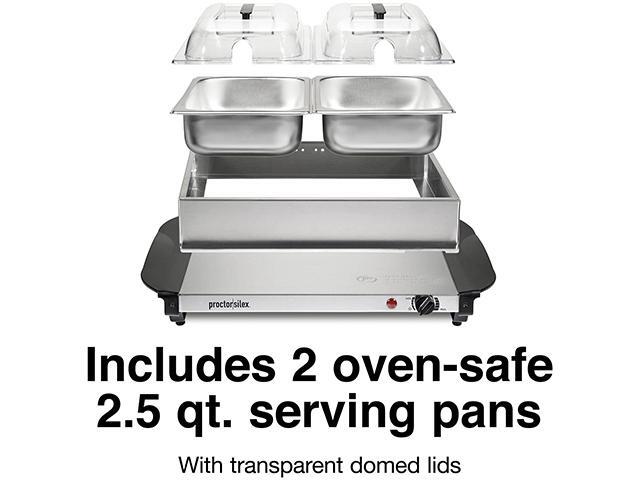 Proctor Silex 34320 Double Buffet Server / Warming Tray, 2 Removable Pans, Domed Lids, Stainless Steel