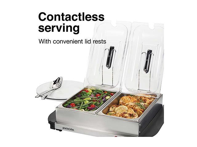 Proctor Silex 34320 Double Buffet Server / Warming Tray, 2 Removable Pans, Domed Lids, Stainless Steel