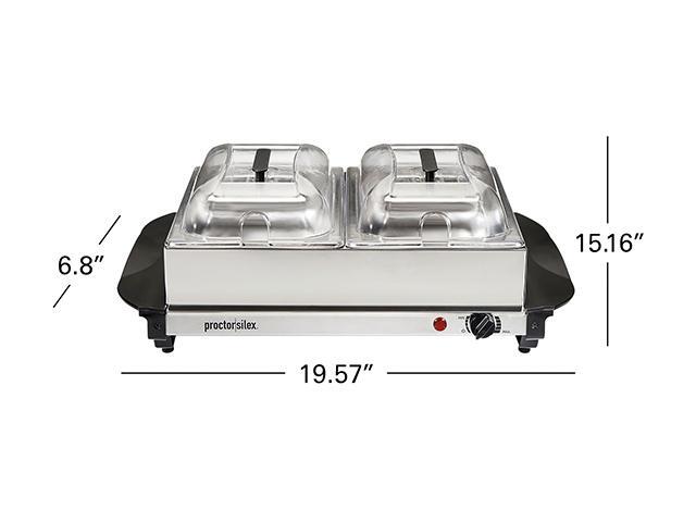 Proctor Silex 34320 Double Buffet Server / Warming Tray, 2 Removable Pans, Domed Lids, Stainless Steel