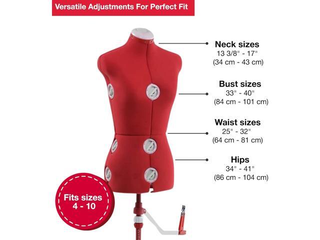 SINGER Female Adjustable Red Dress Form Fits Sizes 4-10 Pinnable Mannequin Body Torso with 360 Degree Hem Guide, Foam-Backed Fabric Exterior, 12...