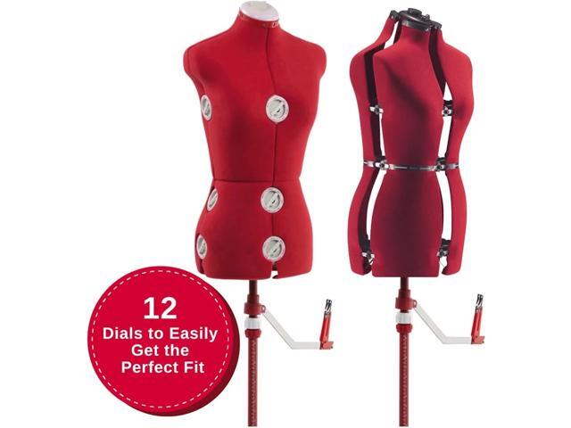 SINGER Female Adjustable Red Dress Form Fits Sizes 4-10 Pinnable Mannequin Body Torso with 360 Degree Hem Guide, Foam-Backed Fabric Exterior, 12...