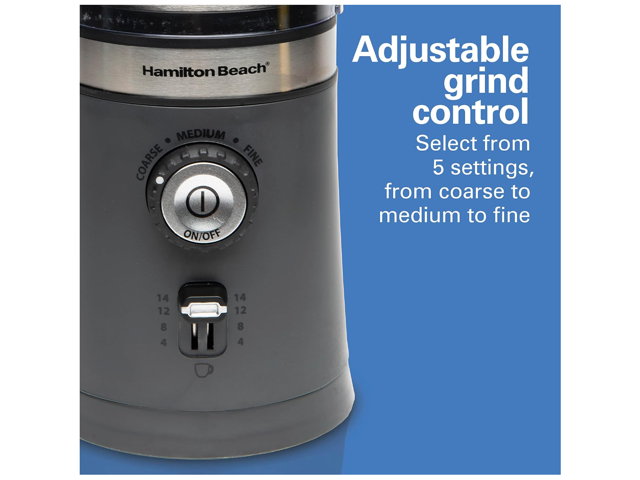 Hamilton Beach 80396RC Gray Custom Grind Coffee Grinder, Removable Stainless Steel Chamber, Gray
