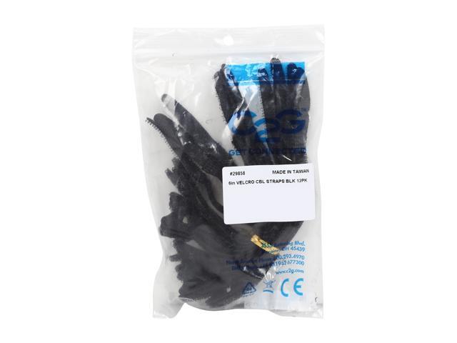 C2G 29858 12pk 6in Hook-and-Loop Cable Management Straps - Black