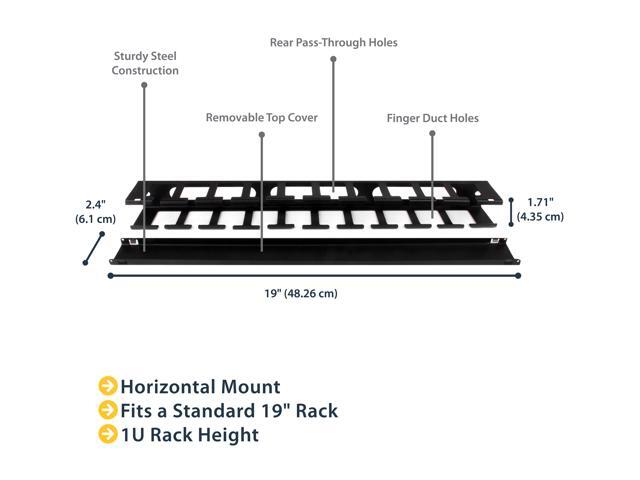 StarTech. com 1U Horizontal Finger Duct Rack Cable Management Panel with Cover