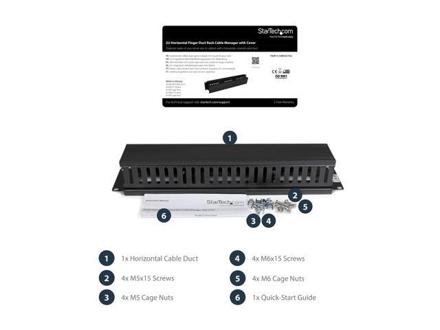 StarTech. com 2U Horizontal Finger Duct Rack Cable Management Panel with Cover