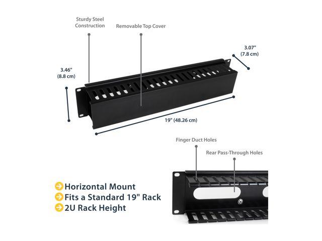 StarTech. com 2U Horizontal Finger Duct Rack Cable Management Panel with Cover