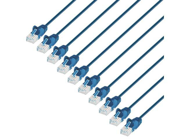 Intellinet Cat6 U/UTP Slim Network Patch Cable, 0.5 ft., Blue, 10-Pack, 10G, 250 MHz, 100% Copper, 30 AWG, RJ45, Stranded, Snag-free, Gold-plated...