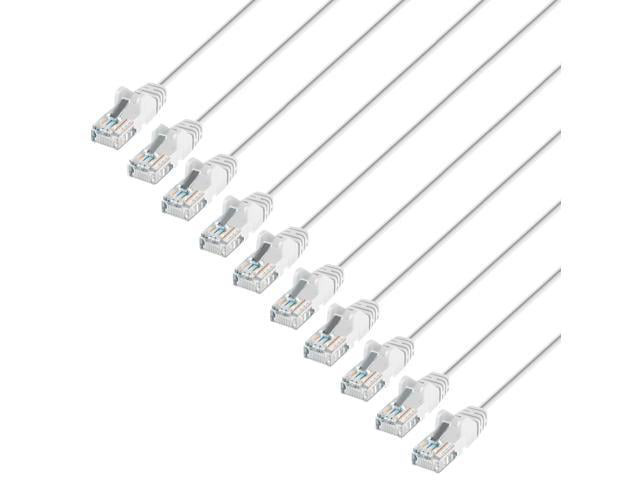 Intellinet Cat6 U/UTP Slim Network Patch Cable, 1.5 ft., White, 10-Pack, 10G, 250 MHz, 100% Copper, 30 AWG, RJ45, Stranded, Snag-free, Gold-plated...