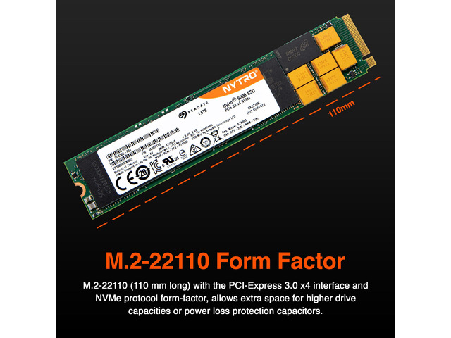 Seagate Nytro 5000 SSD 1600GB 3D cMLC PCIe Gen 3.0 x4 NVMe 1.2a M.2 22110 Internal Data Center Solid State Drive (XP1600HE30002)