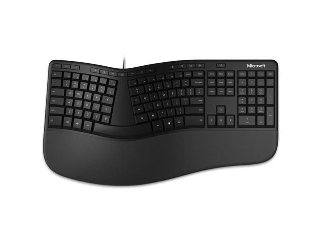Microsoft Ergonomic Keyboard - Black. Wired, Comfortable, Ergonomic Keyboard with Cushioned Wrist and Palm Support. Split Keyboard. Dedicated.