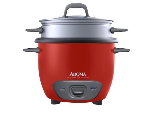 AROMA ARC-743-1NGR 3 Cups (Uncooked)/6 Cups (Cooked) Pot-Style Rice Cooker and Food Steamer, Red photo