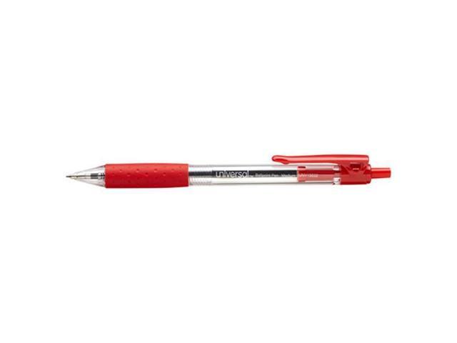 UNIVERSAL Economy Retractable Ballpoint Pen Red Ink Clear 1mm Dozen 15532