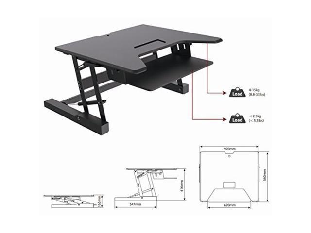 Amer Networks EZRiser36 Height Adjustable Sit/Stand Desk Computer Riser, Dual Monitor Capable, 38' wide with Keyboard Tray - Black Finish
