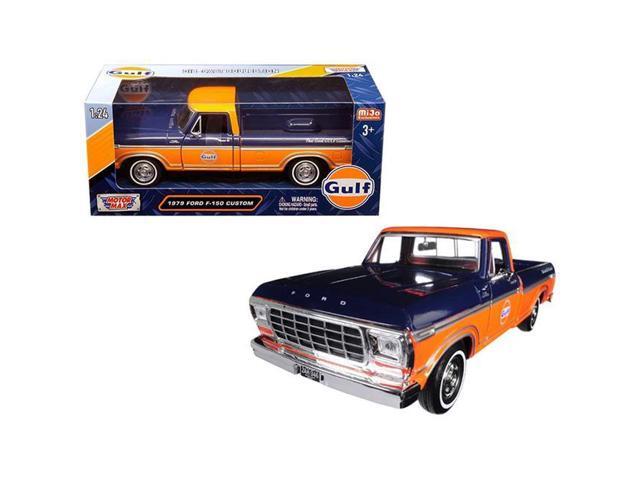1979 Ford F-150 Custom Pickup Truck 'Gulf' Dark Blue and Orange 1/24 Diecast Model Car by Motormax