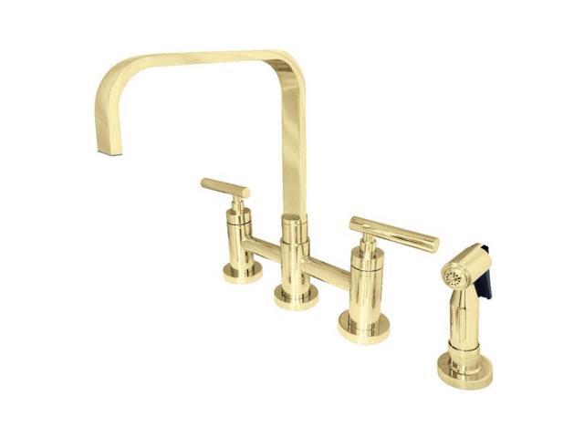 Kingston Brass KS8252CMLBS Manhattan 2-Handle Kitchen Faucet with Brass Side Sprayer, Polished Brass