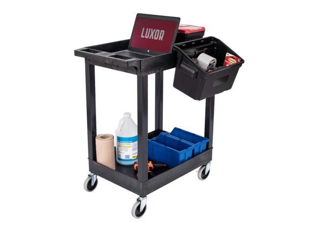 Luxor Furniture 24' x 18' Plastic Utility Tub Cart - Two Shelves with Outrigger Utility Cart Bin