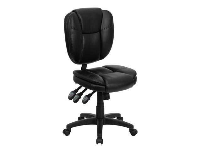 Mid-Back Black LeatherSoft Multifunction Swivel Ergonomic Task Office Chair with Pillow Top Cushioning