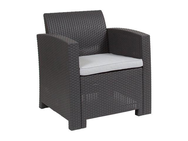 Photos - Garden Furniture Flash Furniture Dark Gray Faux Rattan Chair with All-Weather Light Gray Cushion 8891423354 