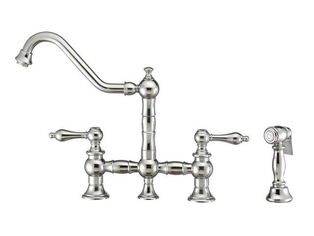 Vintage III Plus Bridge Faucet with Long Traditional Swivel Spout, Lever Handles and Solid Brass Side Spray - Polished Chrome