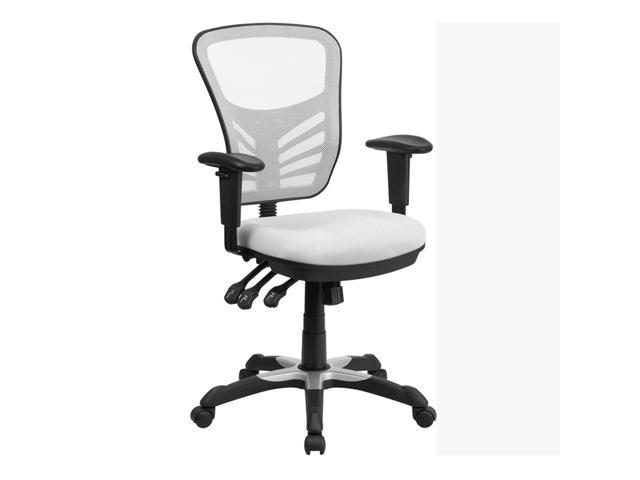 Mid-Back White Mesh Multifunction Executive Swivel Chair with Adjustable Arms
