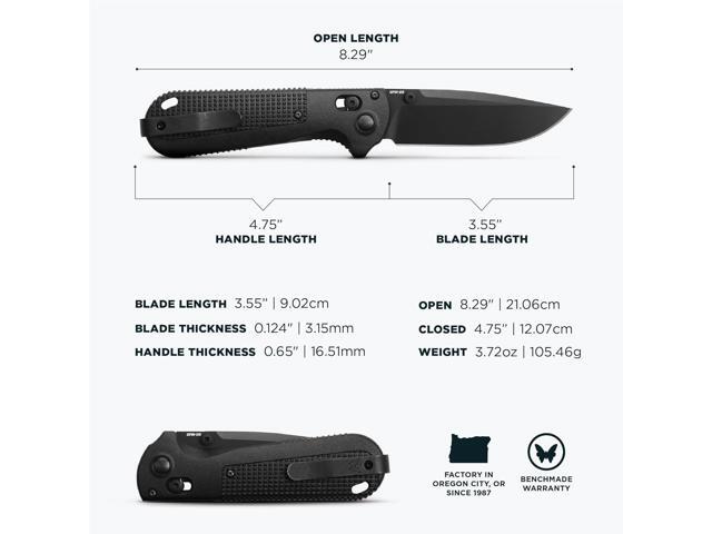 Benchmade Redoubt - Black Grivory - Drop-Point Folding Knife - Black CPM-D2 Blade & AXIS Lock