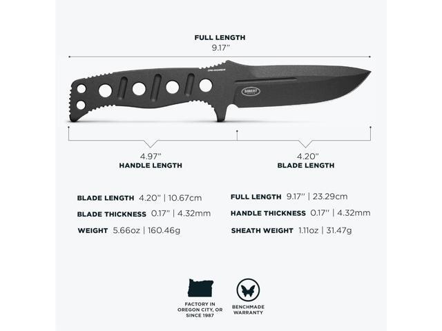 Benchmade Fixed Adamas - Black Paracord - Drop-Point Fixed Blade Knife - Cobalt Black CPM-CruWear