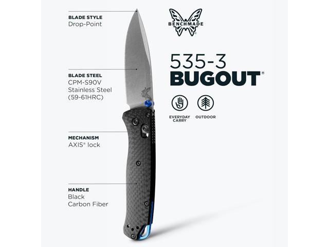 Benchmade Bugout - Carbon Fiber Ultralight Folding Knife - Satin CPM-S90V Super Steel