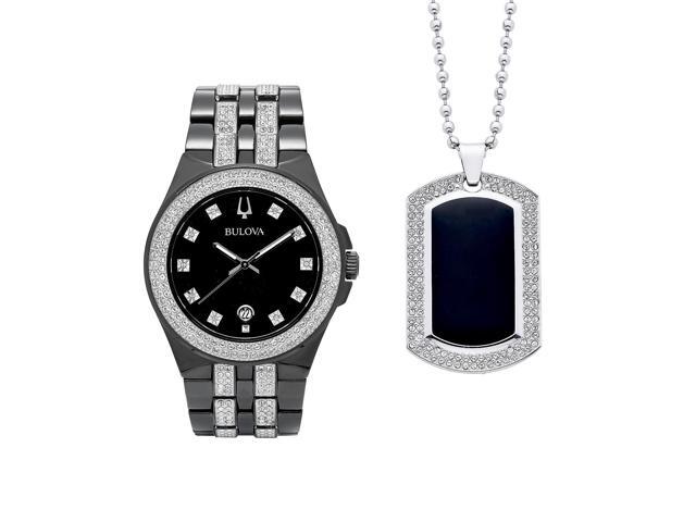 Bulova Crystal Black Dial Mens Watch