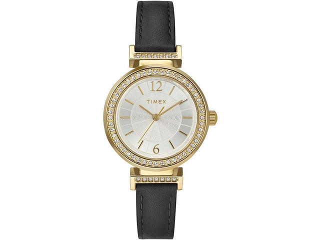 Timex Trend 31mm Black Leather Gold-Tone Ladies Watch