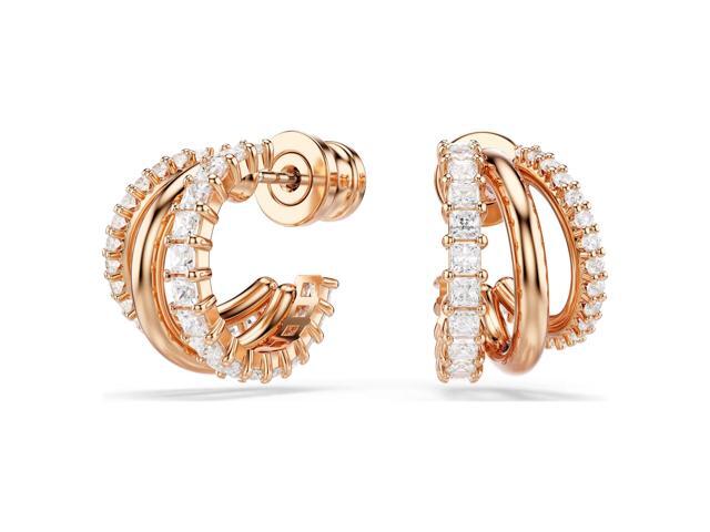 Swarovski Hyperbola Hoop Earrings - Mixed Cuts - Mini - White - Rose Gold-tone Plated