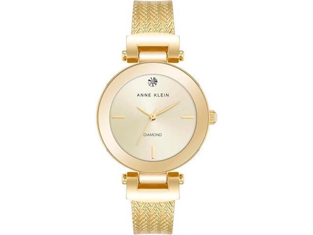 Anne Klein Gold-Tone Champagne Sunray Dial Diamond Accent Bangle Ladies Watch