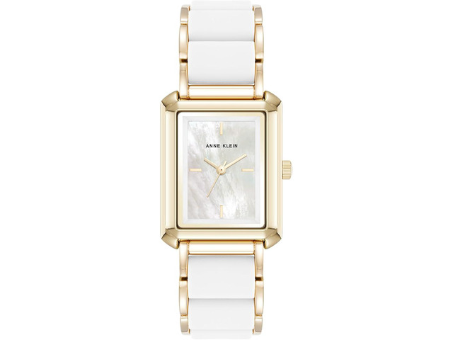 Anne Klein Gold-Tone Rectangular White Mother-of-Pearl Silicone Ladies Watch