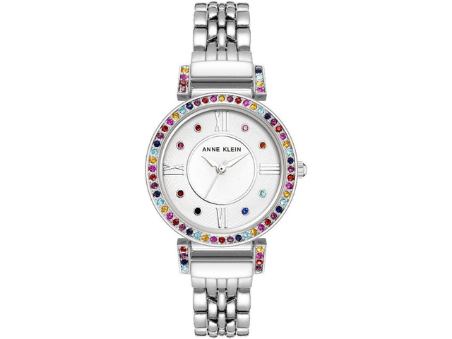Anne Klein Silver-Tone Rainbow Crystal Bezel Ladies Watch AK-2929RBSV
