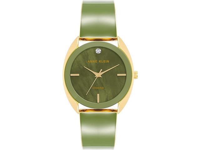 Anne Klein Gold-Tone Green Mother-of-Pearl Bangle Diamond Accent Ladies Watch