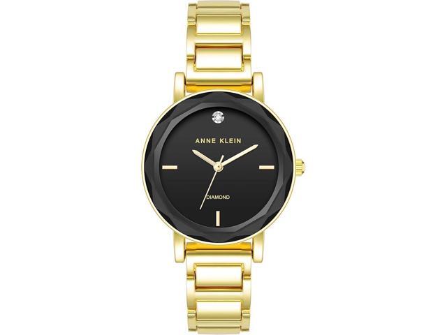 Anne Klein Gold-Tone Faceted Crystal Black Diamond Dial Ladies Watch AK-3966BKGB